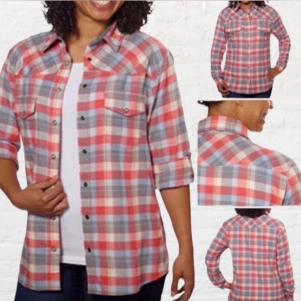 Jachs Girlfriend Bea Plaid Flannel Button-down Snap Closure Shirt Sz XS